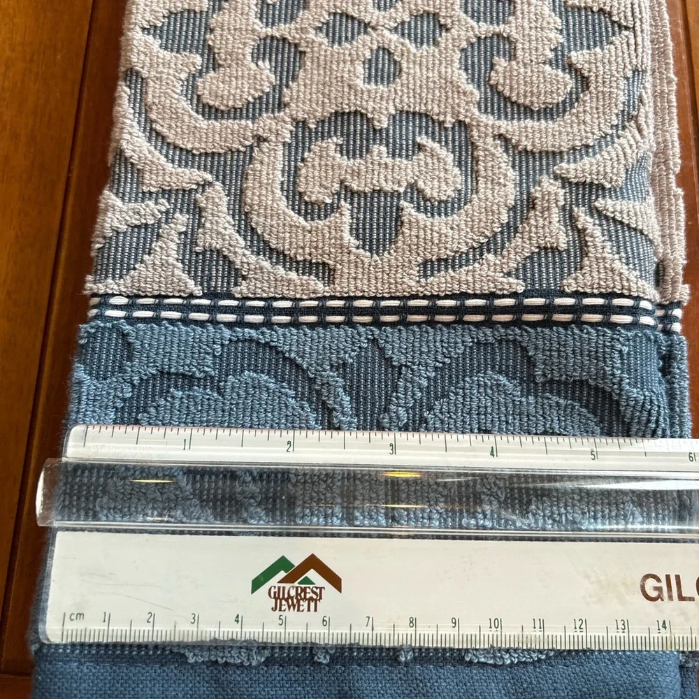 Discontinued Jennifer Adam’s Blue and Beige Damask Hand Towels - Pack of 2